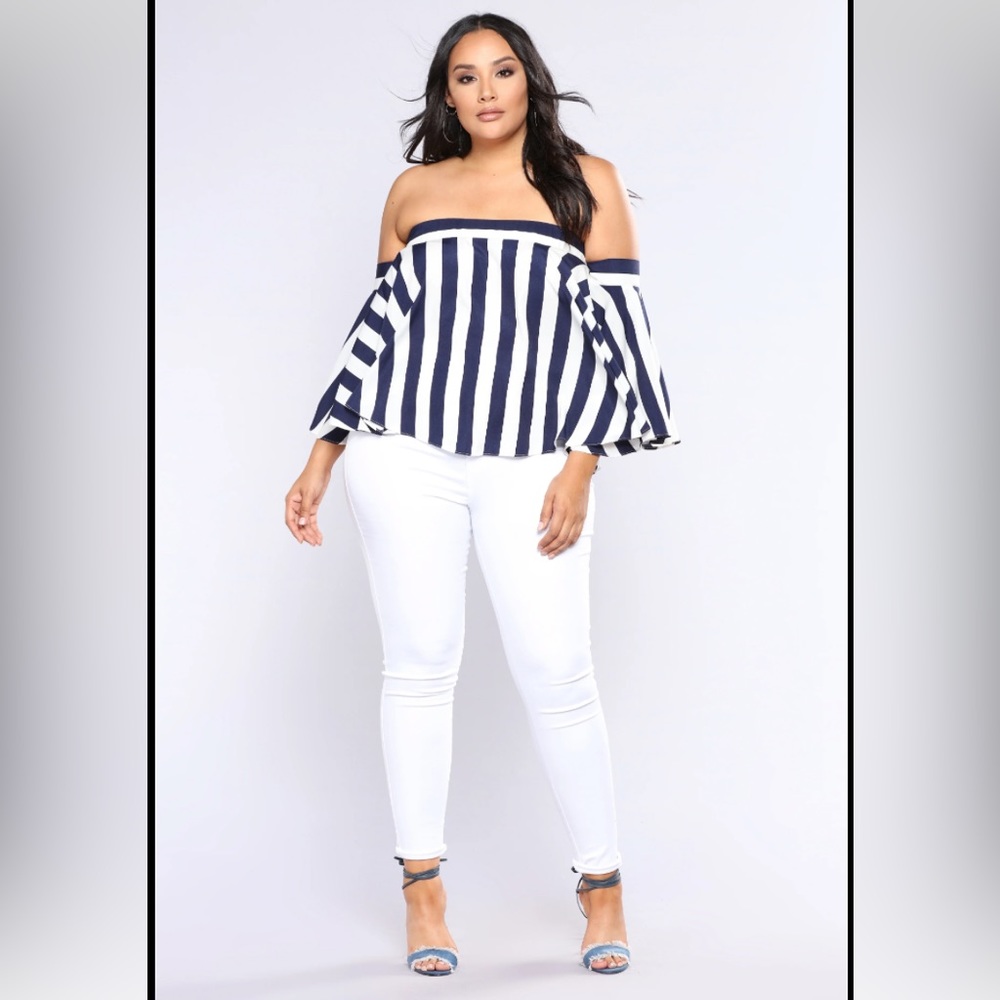 Fashion Nova Rhea Striped Off The Shoulder Top- NWOT